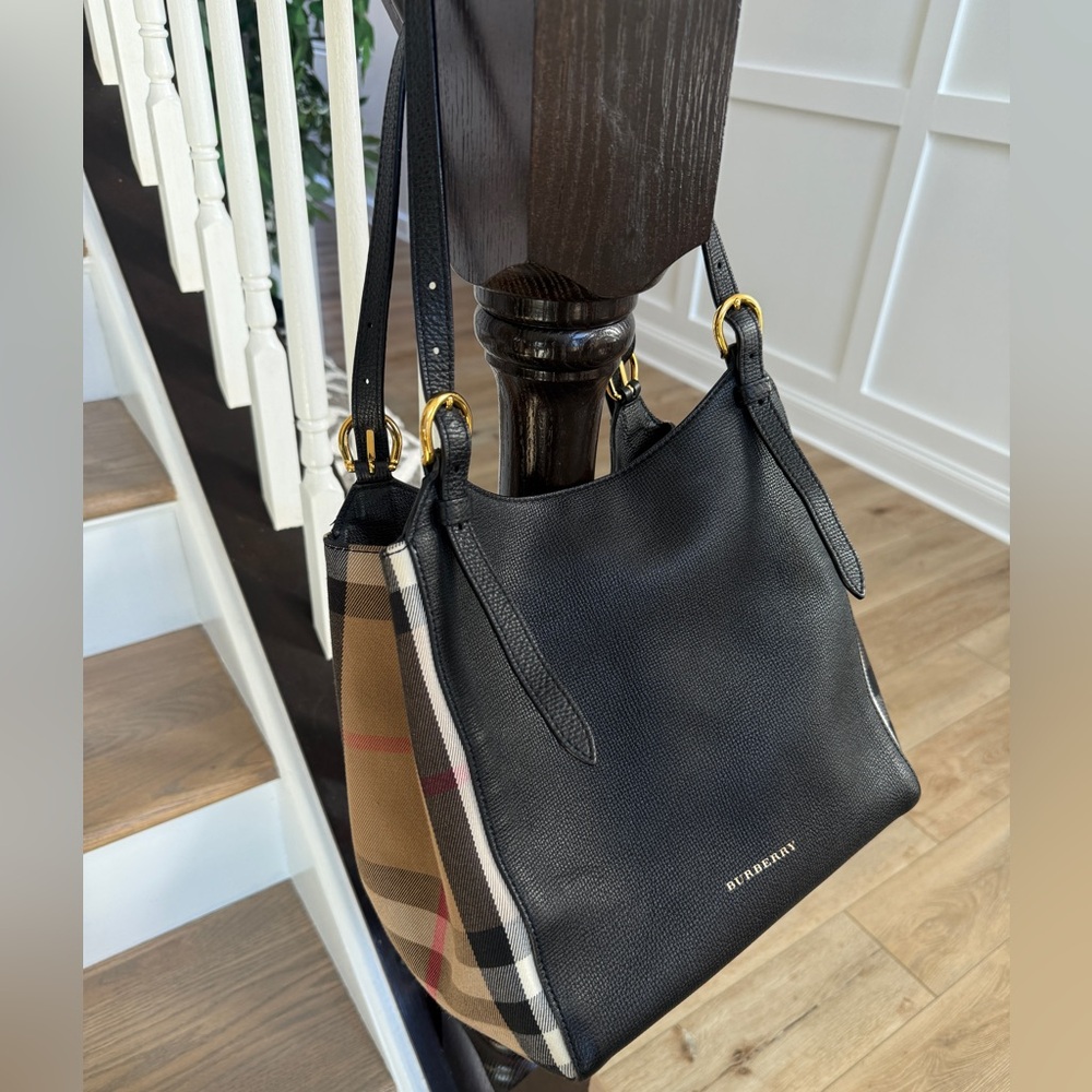 Burberry House Check Derby Canterbury Tote, Black Leather, Authentic, Like New - Picture 12 of 14